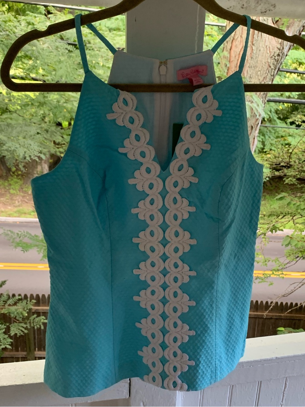 Lilly Pulitzer Aqua Camisole with White Lace Trim